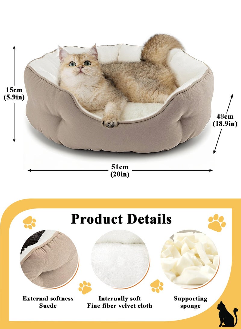 URbazaar Asvin Small Dog Bed for Small Dogs, Cat Beds for Indoor Cats, Pet Bed for Puppy and Kitty, Extra Soft & Machine Washable with Anti-Slip & Water-Resistant Oxford Bottom, Light Brown, 20 inches - Image 2