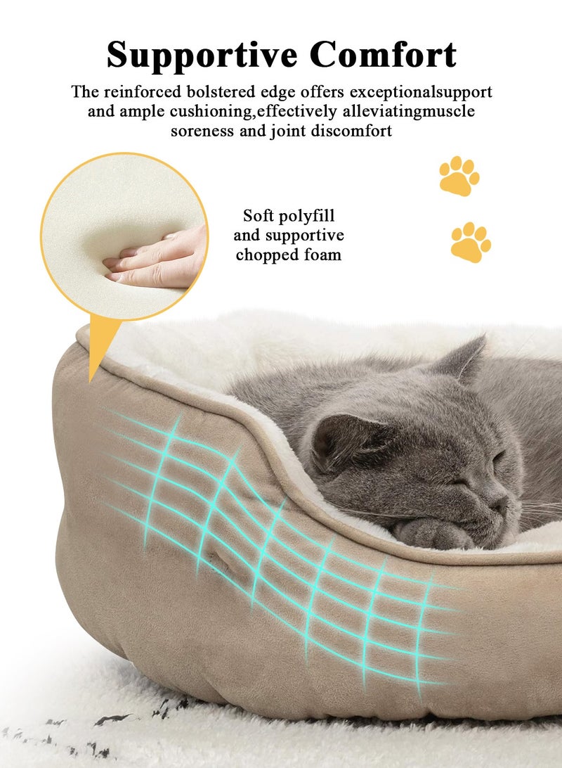 URbazaar Asvin Small Dog Bed for Small Dogs, Cat Beds for Indoor Cats, Pet Bed for Puppy and Kitty, Extra Soft & Machine Washable with Anti-Slip & Water-Resistant Oxford Bottom, Light Brown, 20 inches - Image 3