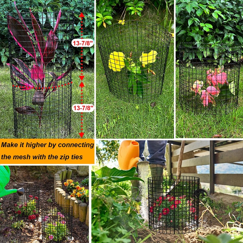 HOLANHING 6 Pack Plant Protector from Animals, 13.5" Dia x 14" H Wire Plant Protectors, 18pcs Pre-Bent Metal Mesh to Keep Animals Out with Zip Ties & Stakes (6 Packs) - Image 3