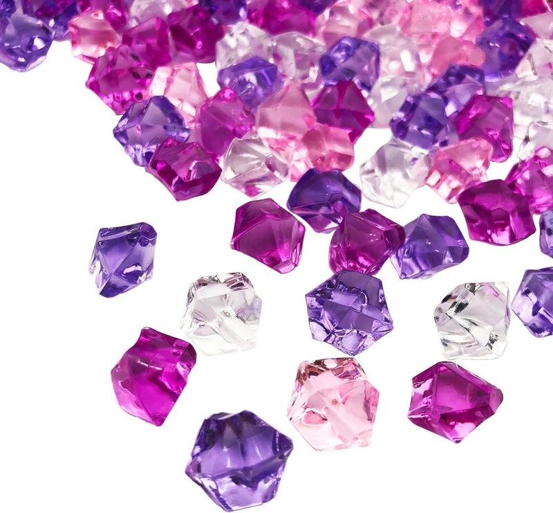 EesTeck Decorative Acrylic Ice Gems, Pink and Purple Mix, Clear Crystals, 200 Pieces Acrylic Crystal Chunks, 11 * 14 mm Fake Acrylic Ice Rocks for Party Table Scatter Gems, Wedding Vase Filler - Image 1