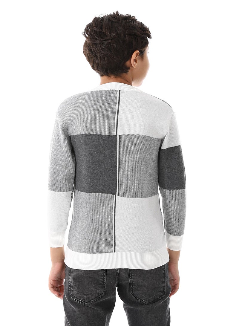 Andora Round Neck Self Pattern Boys Pullover_Grey & White - Image 3