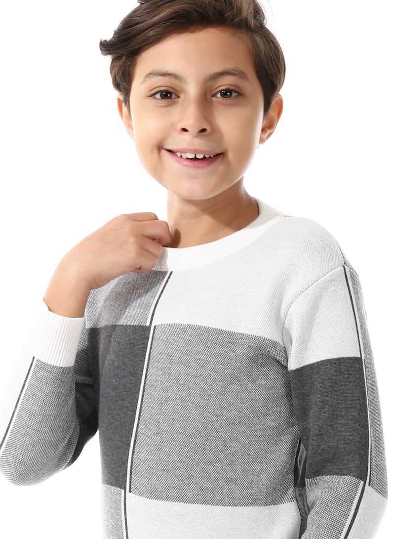Andora Round Neck Self Pattern Boys Pullover_Grey & White - Image 4