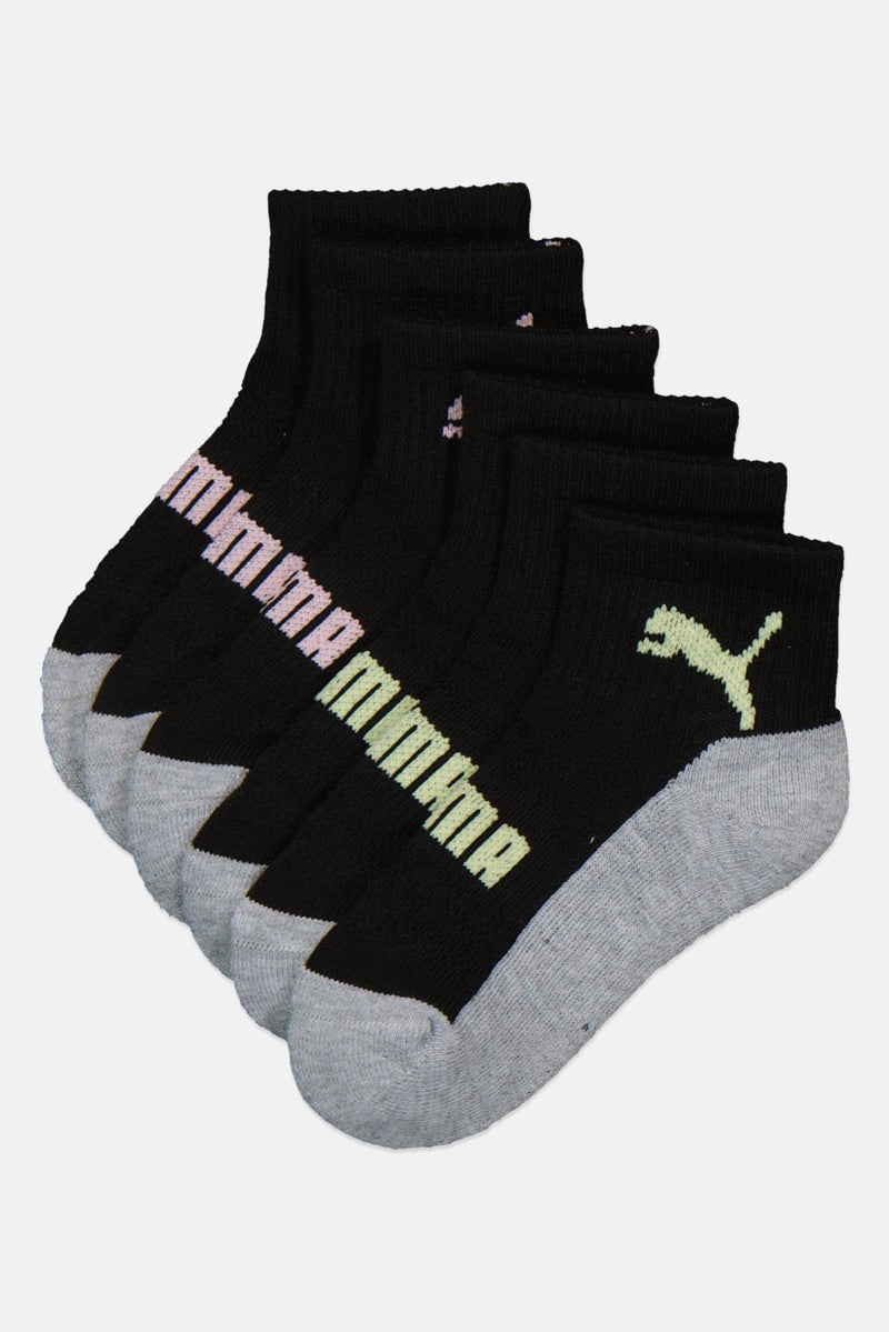 PUMA Toddlers Girls 6 Pairs Brand Logo Socks, Multicolor - Image 1