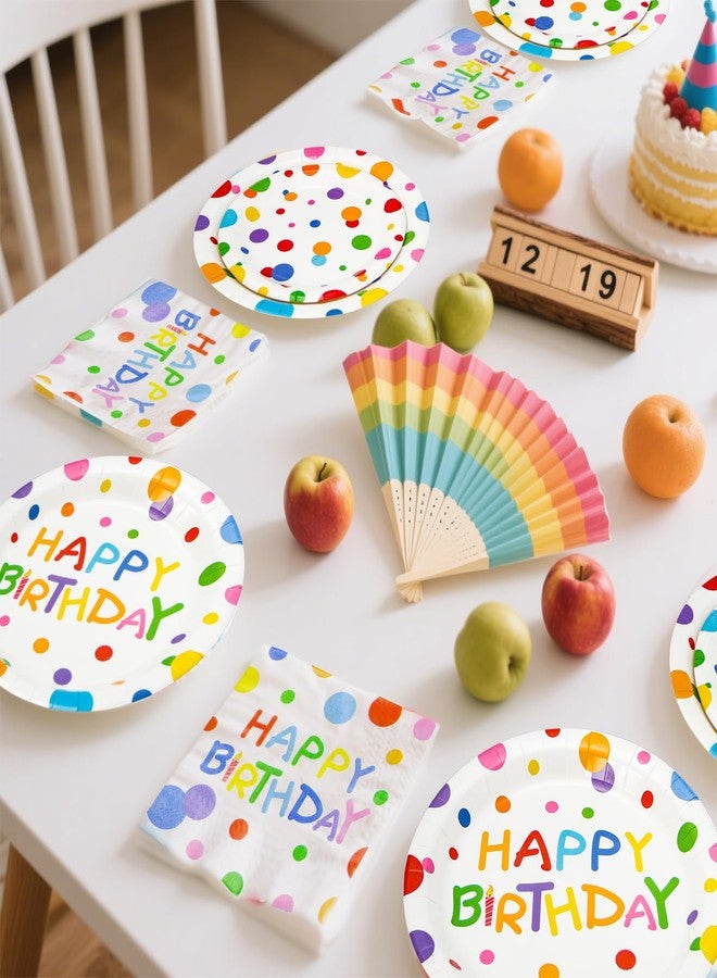 Dhnvcud 180PCS Happy Birthday Party Supplies Serves 60,Rainbow Dot Party Paper Plates and Napkins Set for Kids Boys Girls Birthday Party Decorations - Image 4