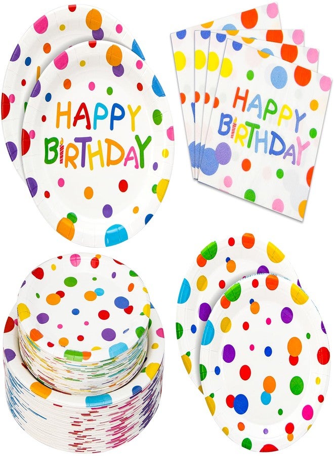Dhnvcud 180PCS Happy Birthday Party Supplies Serves 60,Rainbow Dot Party Paper Plates and Napkins Set for Kids Boys Girls Birthday Party Decorations - Image 1