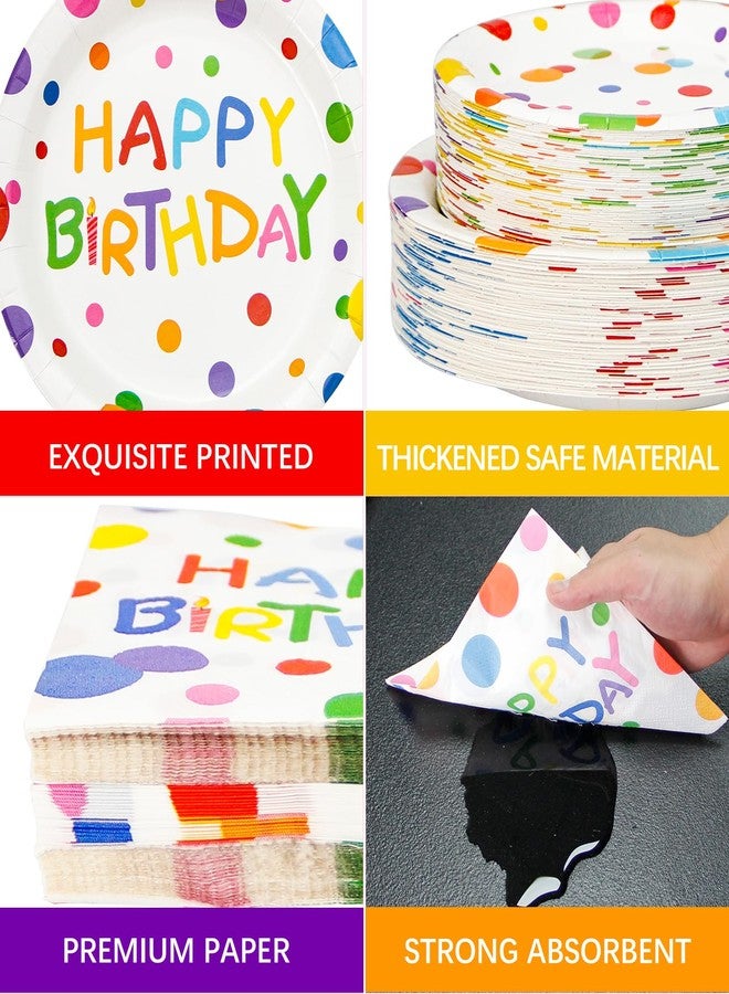 Dhnvcud 180PCS Happy Birthday Party Supplies Serves 60,Rainbow Dot Party Paper Plates and Napkins Set for Kids Boys Girls Birthday Party Decorations - Image 3