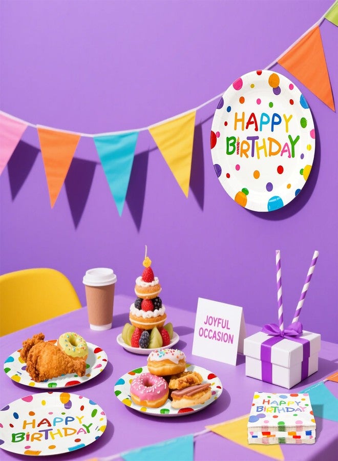 Dhnvcud 180PCS Happy Birthday Party Supplies Serves 60,Rainbow Dot Party Paper Plates and Napkins Set for Kids Boys Girls Birthday Party Decorations - Image 5