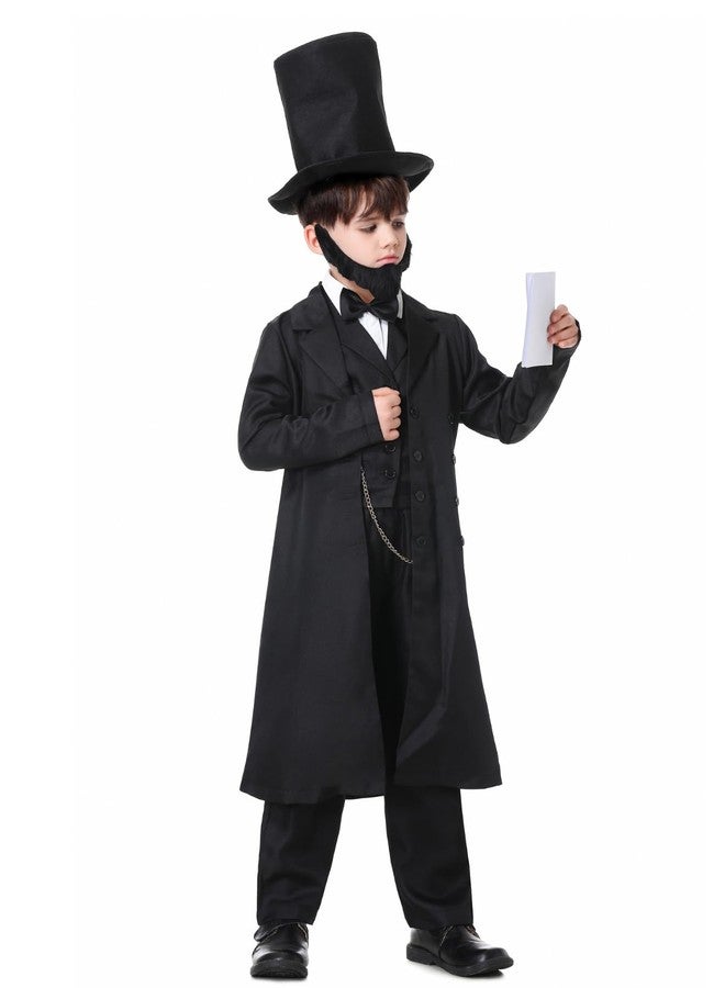 GRAJTCIN Lincoln Costume for Kids Presidents Day Boys Abraham Lincoln Outfit Halloween Historical Characters Cosplay (L, Black) - Image 2
