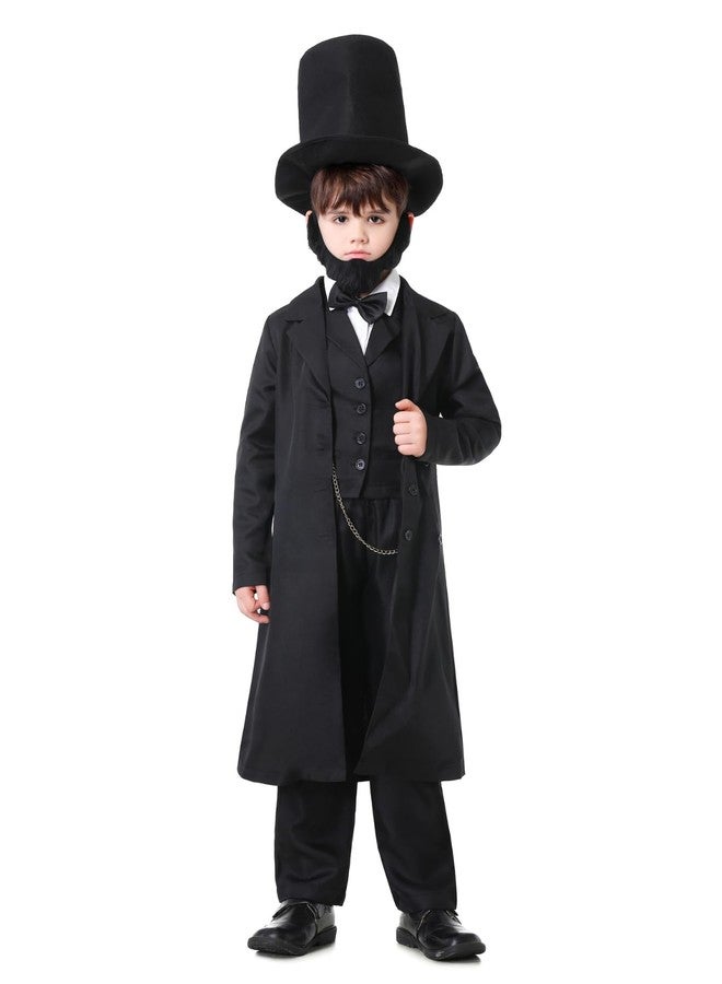 GRAJTCIN Lincoln Costume for Kids Presidents Day Boys Abraham Lincoln Outfit Halloween Historical Characters Cosplay (L, Black) - Image 1