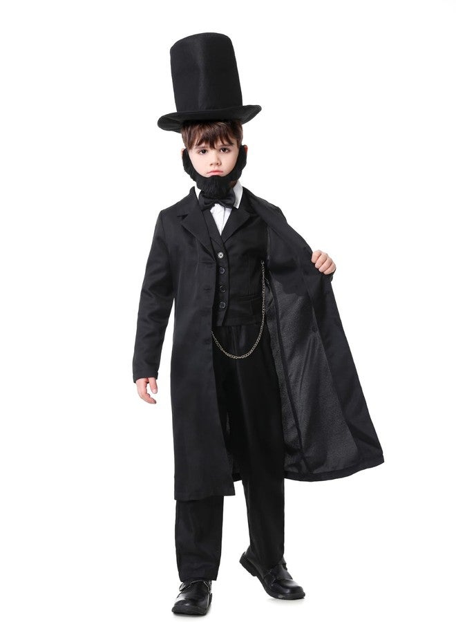 GRAJTCIN Lincoln Costume for Kids Presidents Day Boys Abraham Lincoln Outfit Halloween Historical Characters Cosplay (L, Black) - Image 4