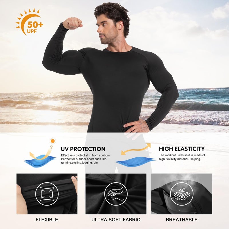CL convallaria 4 Pack Compression Shirts Men Long Sleeve Cooling Dry Rash Guard Athletic Workout T Shirt for Sports - Image 5