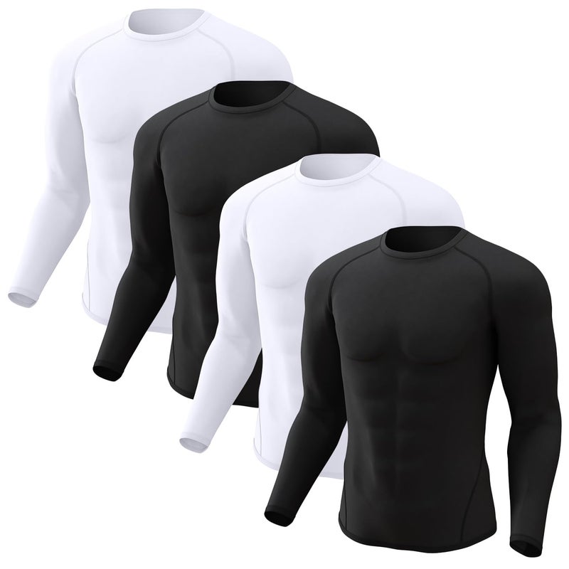 CL convallaria 4 Pack Compression Shirts Men Long Sleeve Cooling Dry Rash Guard Athletic Workout T Shirt for Sports - Image 1