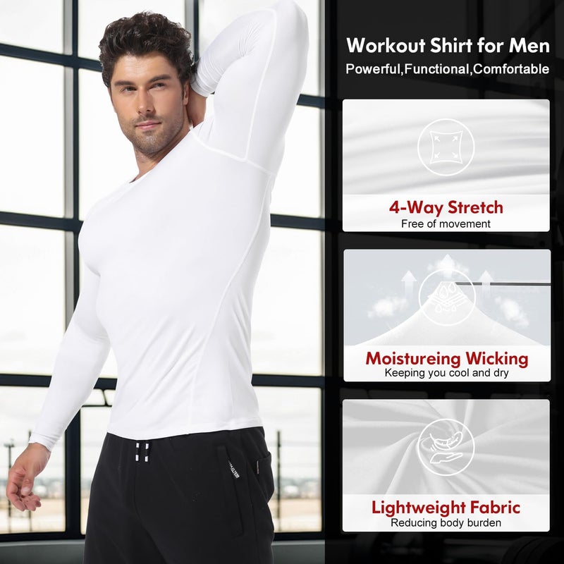 CL convallaria 4 Pack Compression Shirts Men Long Sleeve Cooling Dry Rash Guard Athletic Workout T Shirt for Sports - Image 4