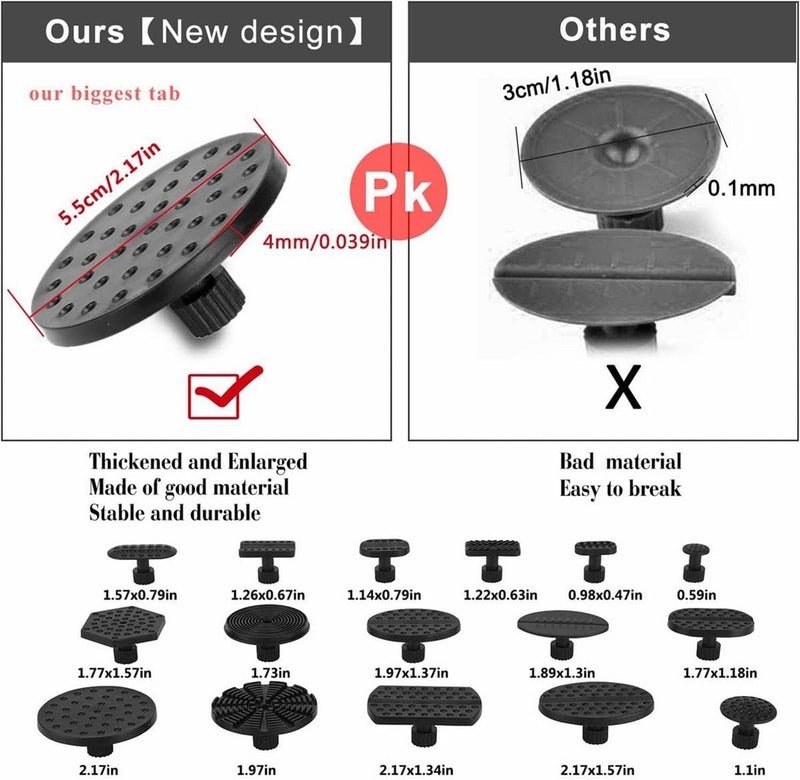 GLISTON Car Dent Puller Kit, Paintless Dent Repair Remover, Pro Slide Hammer Tools with 16pcs Thickened Black Tabs for DIY Automobile Body Hail Damage Removal - Image 4