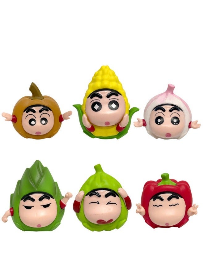 6 vegetable crayons Shin-chan desktop decorations, vegetable Shin-chan model toys, birthday party collection decorations, gifts for family and friends - Image 1