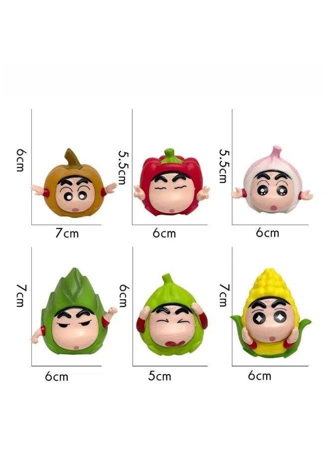 6 vegetable crayons Shin-chan desktop decorations, vegetable Shin-chan model toys, birthday party collection decorations, gifts for family and friends - Image 2