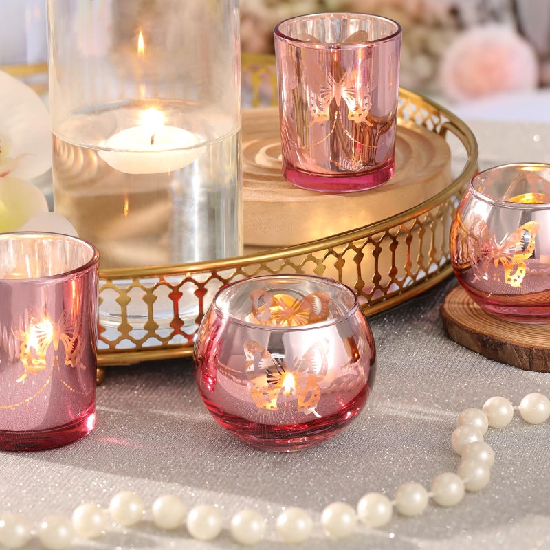 Lanttu Pink 12 PCS Combination Tea Lights Candle Holder Decorative with Butterfly Pattern, Votive Candle Holders for Wedding, Birthday, Anniversary, Parties, and Holiday Decorations - Image 2