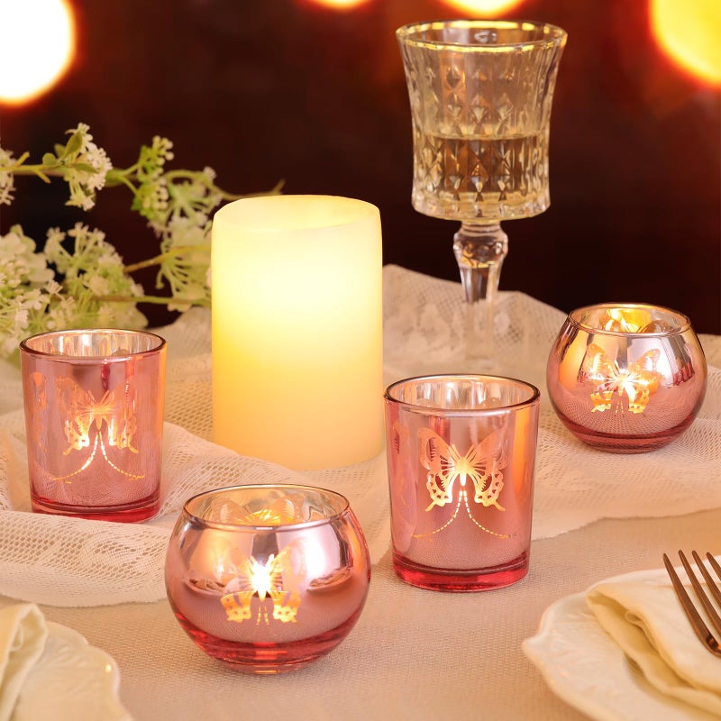 Lanttu Pink 12 PCS Combination Tea Lights Candle Holder Decorative with Butterfly Pattern, Votive Candle Holders for Wedding, Birthday, Anniversary, Parties, and Holiday Decorations - Image 5