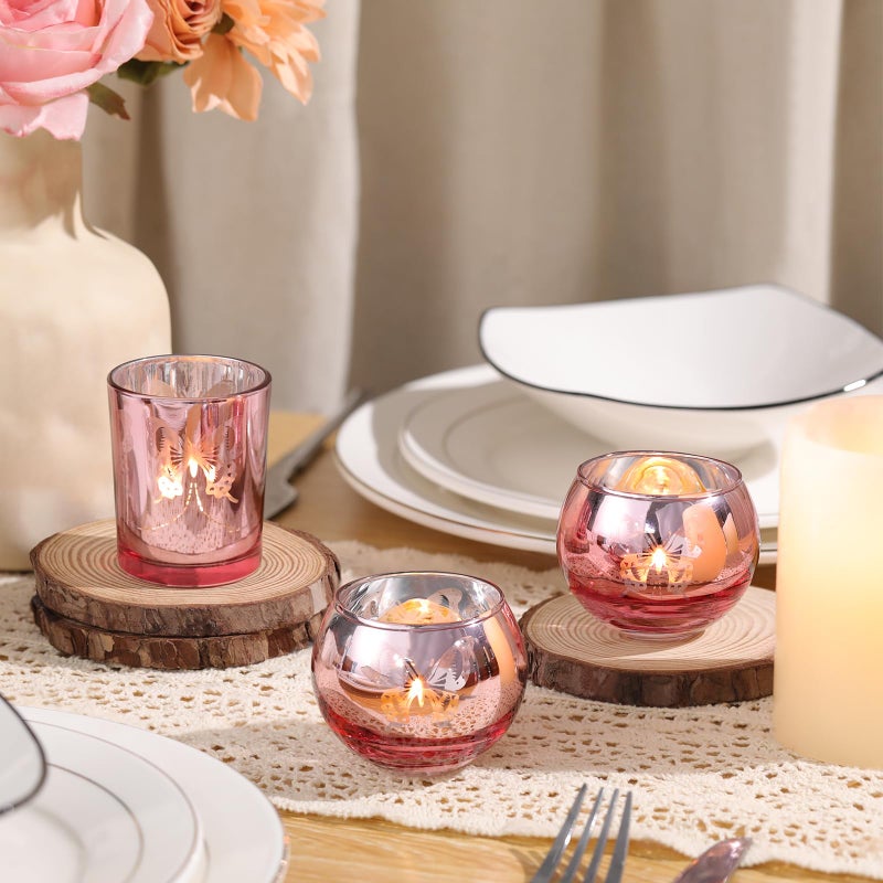 Lanttu Pink 12 PCS Combination Tea Lights Candle Holder Decorative with Butterfly Pattern, Votive Candle Holders for Wedding, Birthday, Anniversary, Parties, and Holiday Decorations - Image 3