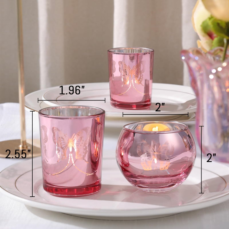 Lanttu Pink 12 PCS Combination Tea Lights Candle Holder Decorative with Butterfly Pattern, Votive Candle Holders for Wedding, Birthday, Anniversary, Parties, and Holiday Decorations - Image 4