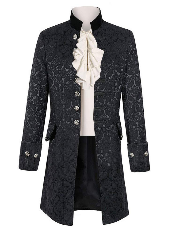 Mens Steampunk Medieval Jacket Pirate Viking Renaissance Costume Formal Tailcoat Gothic Victorian Halloween Tuxedo Coats Black