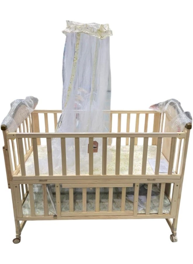 United ZL08 Wooden Bed with Mosquito Net for Baby, Natural - Image 1