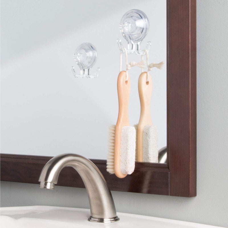 InterDesign iDesign Power Lock Bathroom Suction Cup Hooks for Loofah, Towels, Sponges and More, Set of 2, Clear - Image 4