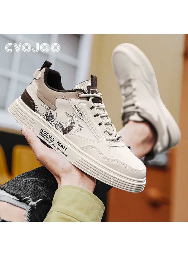 Cvojoo Men's Canvas Shoes, National Trend Printed Sneakers, Versatile Casual Shoes, Lace-up Breathable Men's Shoes, Gr301, Beige, Size 42 - Image 4
