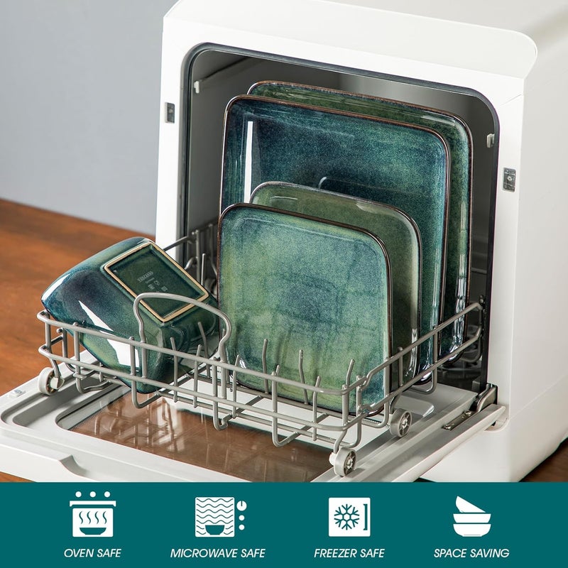 vancasso Stern Green Dinner Set Square Reactive Glaze Tableware 12 Pieces Kitchen Dinnerware Stoneware Crockery Set with Dinner Plate Dessert Plate Bowl Service for 4 - Image 4