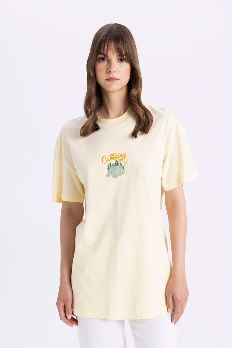 DeFacto Woman Printed Crew Neck Short Sleeve T-Shirt Tunic - Image 1