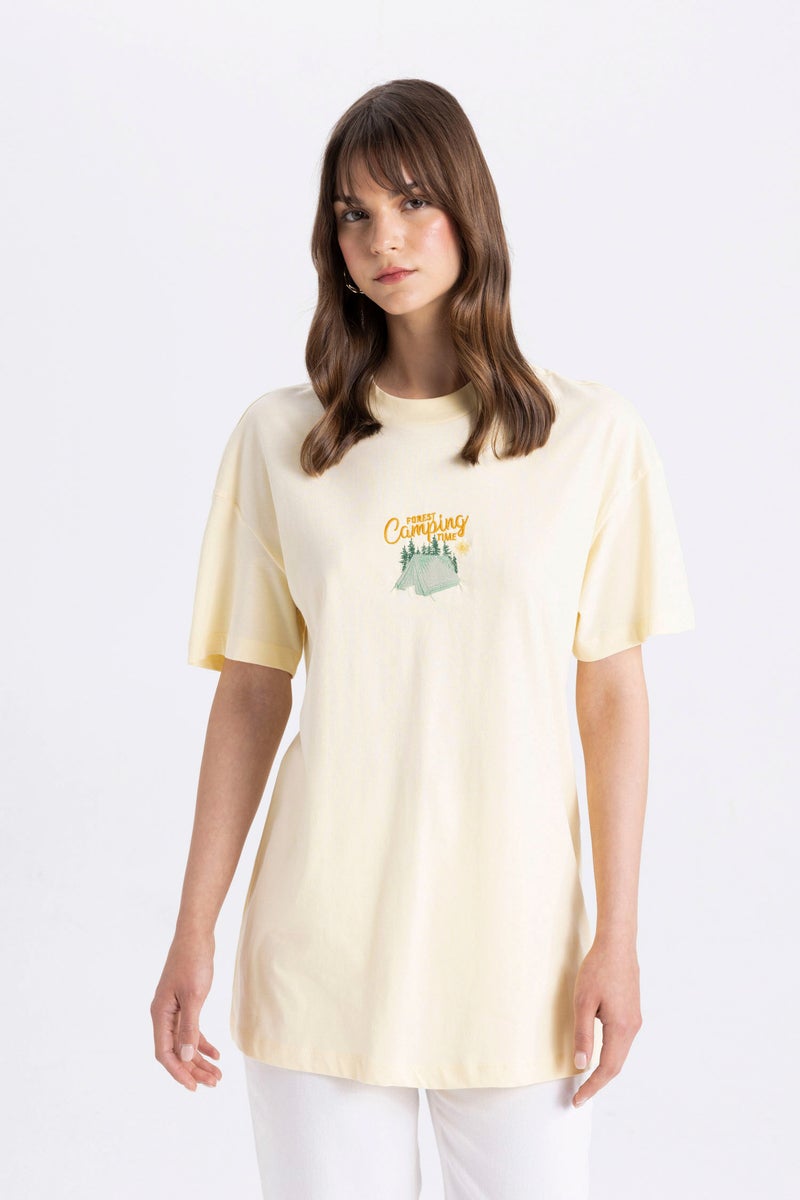 DeFacto Woman Printed Crew Neck Short Sleeve T-Shirt Tunic - Image 2