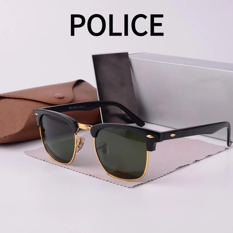POLICE Men's Cycling Sunglasses Classic Men's 3016 Sunglasses Polarized Sunglasses Black Frame with Green Lenses Unisex - Image 1