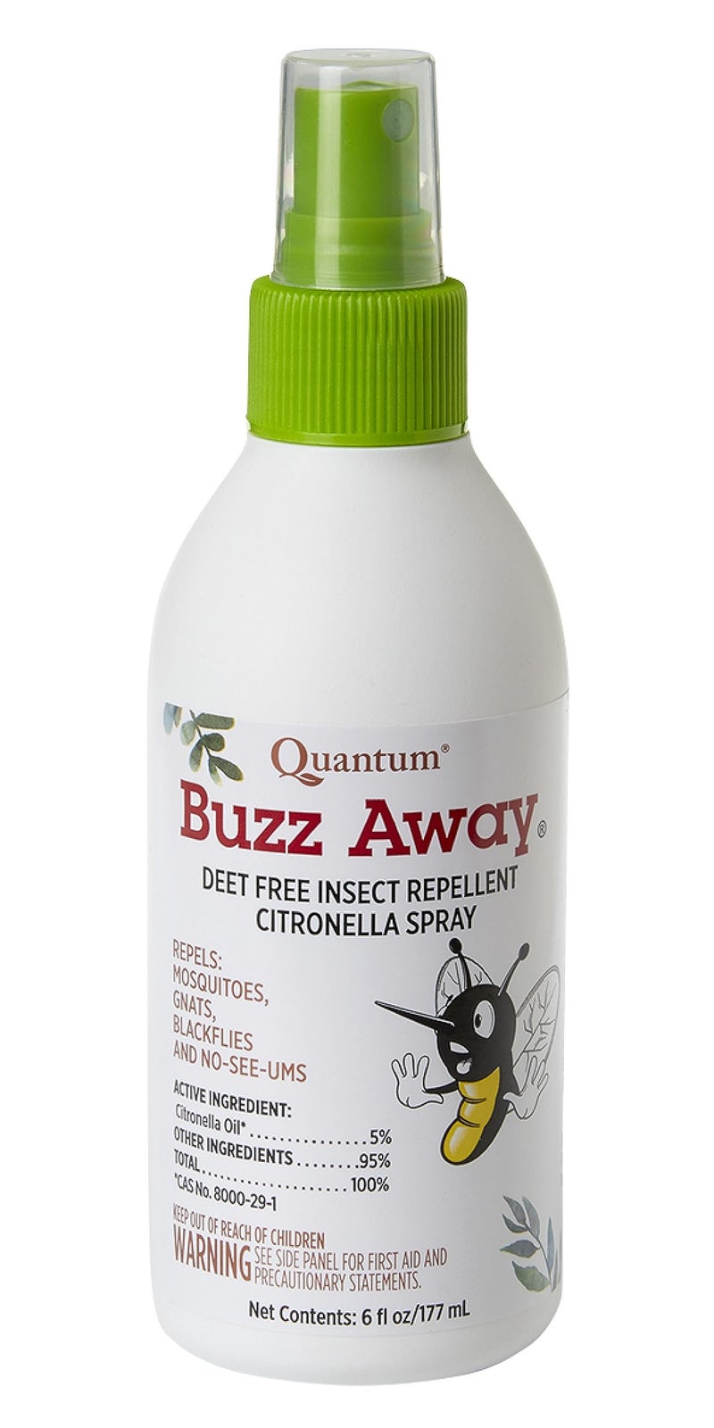 Quantum Buzz Away - Natural DEET-free Insect Repellent, Citronella Essential Oil Bug Spray, Original Formula - Small Children and Up, Travel Friendly - 6 Fl Oz - Image 1