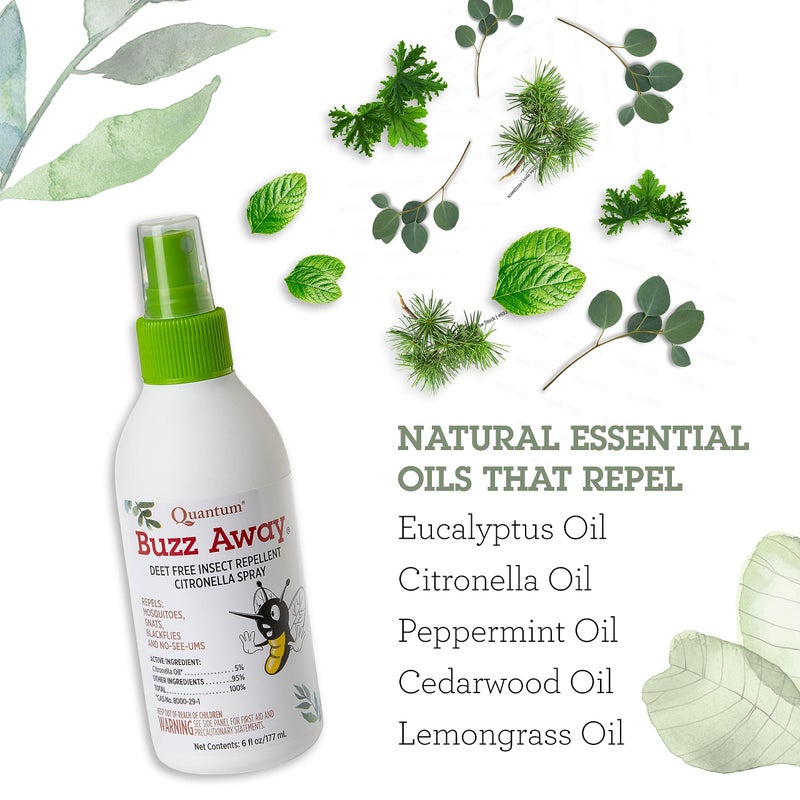 Quantum Buzz Away - Natural DEET-free Insect Repellent, Citronella Essential Oil Bug Spray, Original Formula - Small Children and Up, Travel Friendly - 6 Fl Oz - Image 3
