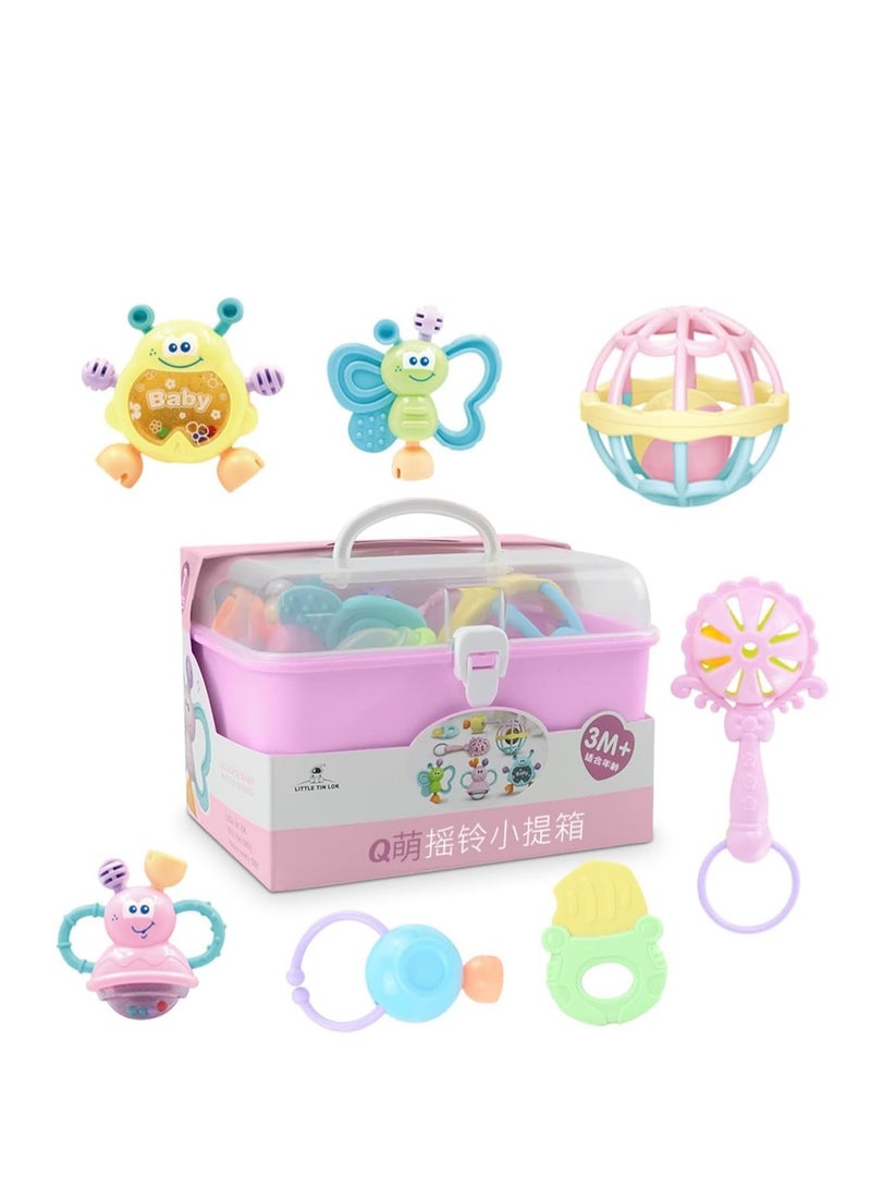 مجموعة خشخيشة للأطفال مكونة من 7 قطع من المطاط الناعم الحسي للأطفال الرضع وحديثي الولادة (بمبي) - Image 1