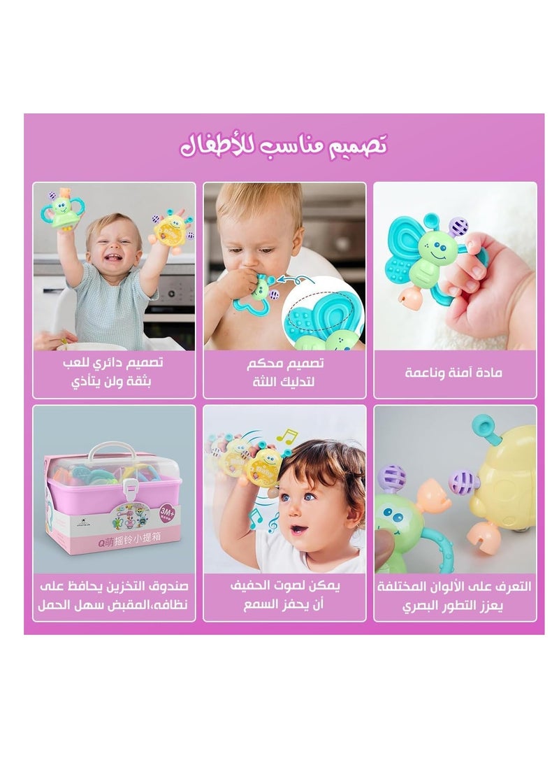 مجموعة خشخيشة للأطفال مكونة من 7 قطع من المطاط الناعم الحسي للأطفال الرضع وحديثي الولادة (بمبي) - Image 4