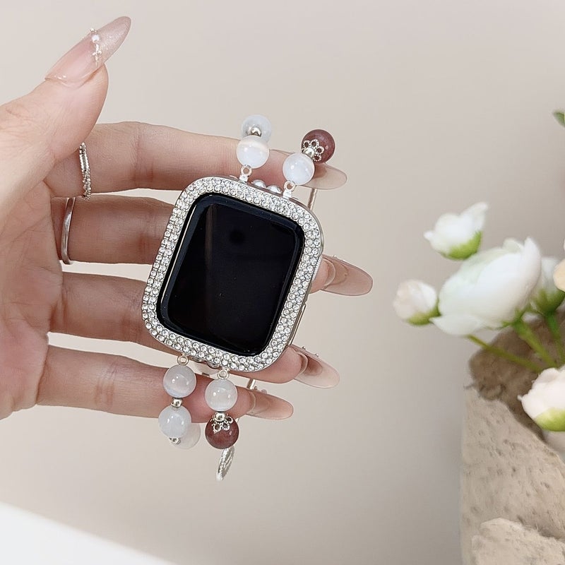 حزام من الخرز بتصميم عين القطة المزدوجة باللون الفضي لساعة Apple Watch مقاس 38 و40 و41 و42 ملم - Image 5