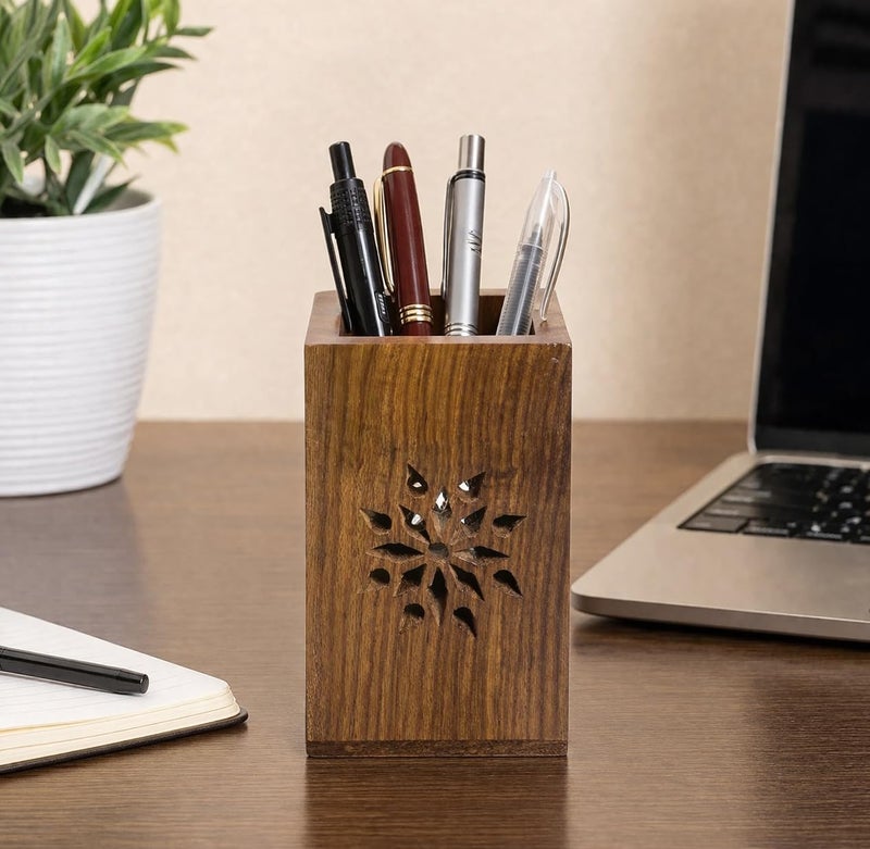 Hashcart Wooden Pen Holder/Stand | Pencil Cup | Makeup Brush Holder | Desk Organizer | Office Table Storage | Art Supply | Home Decor - Image 2