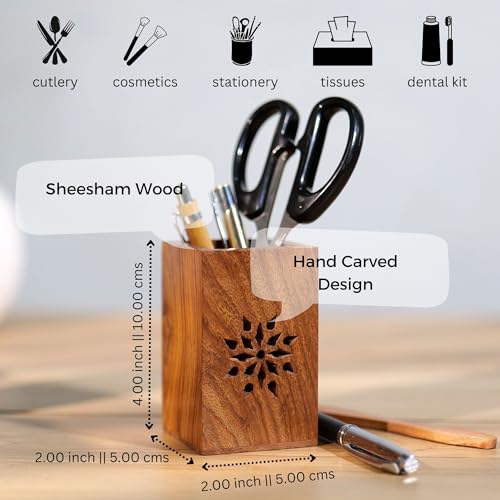Hashcart Wooden Pen Holder/Stand | Pencil Cup | Makeup Brush Holder | Desk Organizer | Office Table Storage | Art Supply | Home Decor - Image 3