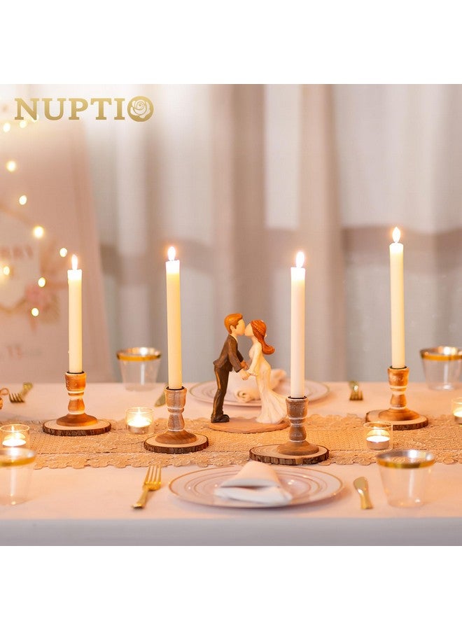 NUPTIO حامل شموع مخروطي من NUPTIO مصنوع من الخشب: قطعتان من حامل الشموع الخشبي البني الريفي - حامل شموع صغير على شكل مزرعة عتيقة لحفلات الزفاف وديكور طاولة غرفة المعيشة المنزلية - Image 4