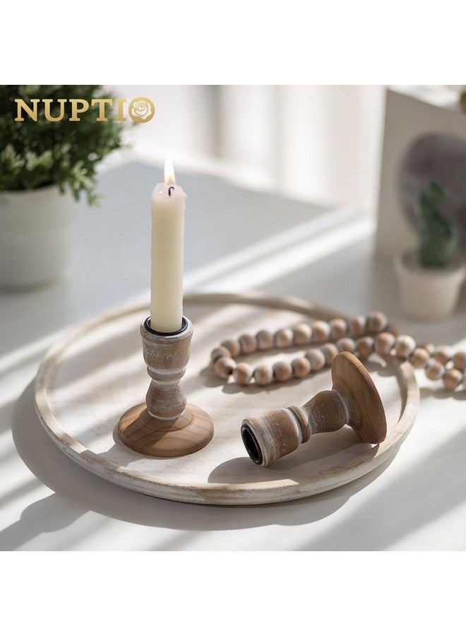 NUPTIO حامل شموع مخروطي من NUPTIO مصنوع من الخشب: قطعتان من حامل الشموع الخشبي البني الريفي - حامل شموع صغير على شكل مزرعة عتيقة لحفلات الزفاف وديكور طاولة غرفة المعيشة المنزلية - Image 2
