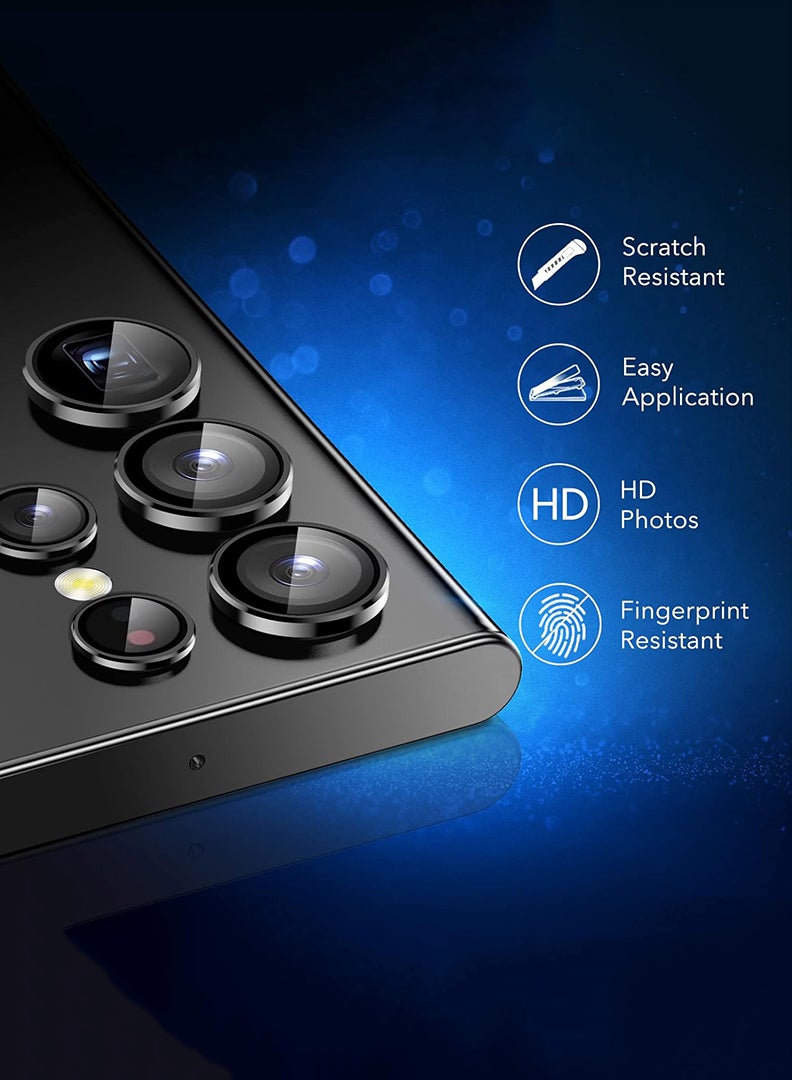 Theodor S22 Ultra 5 Pcs Camera Lens Protector With 9H Tempered HD Glass Camera Cover Anti Scratch Aluminum Alloy Camera Ring, Phantom Black  - Image 2