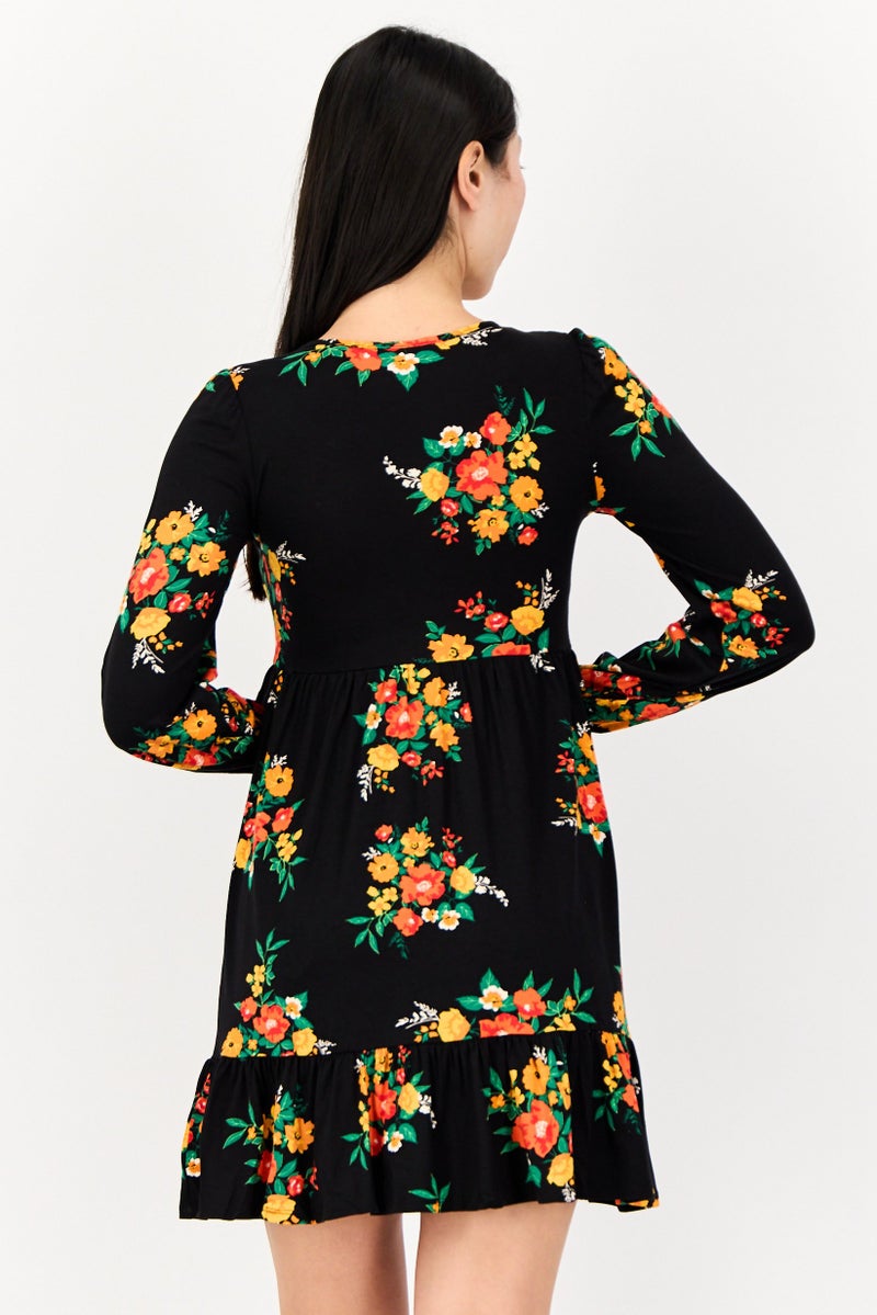 Miss Selfridge Women V Floral Print Midi Dress, Multicolor - Image 3