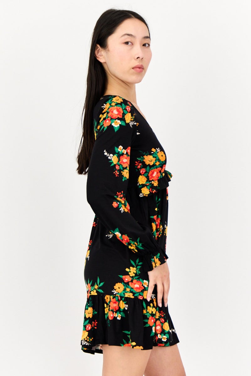 Miss Selfridge Women V Floral Print Midi Dress, Multicolor - Image 2