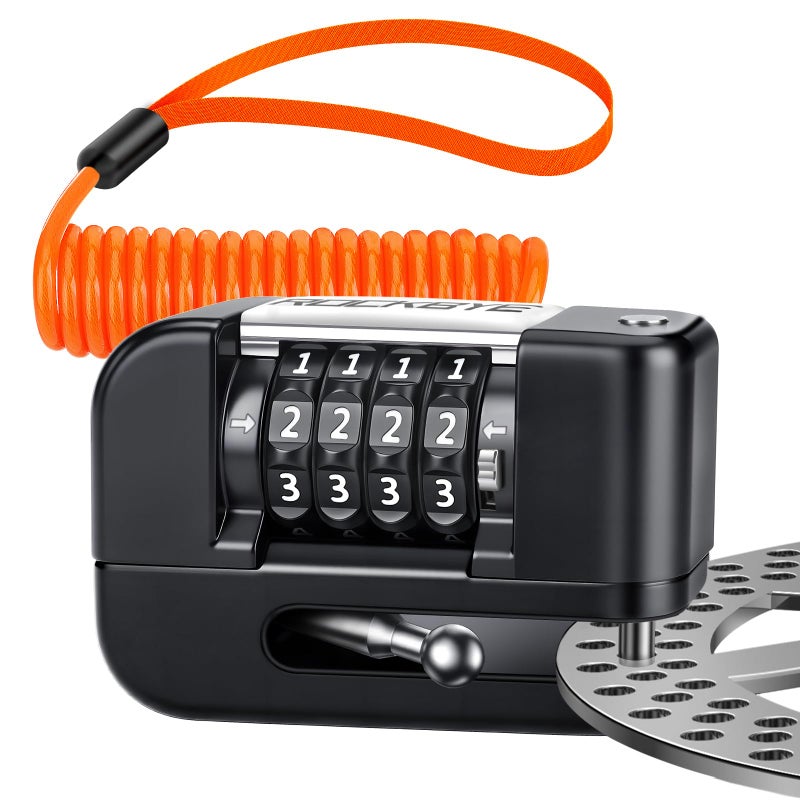 Onvian Motorcycle Locks Anti Theft 4Digit Code Motorcycle Disc Brake Lock High Security 7mm Pin 5FT Reminder Cable Waterproof Portable Motorcycle Helmet Lock - Image 2