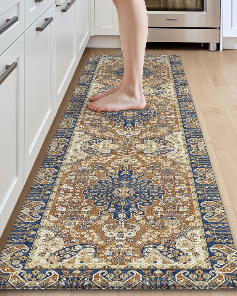 DEXI Kitchen Mats for Floor Cushioned 23x86 Extra Large Long Runner Rug Non Slip Waterproof Soft Comfort Standing Padded Anti Fatigue Decorative Brown Beige 23x86