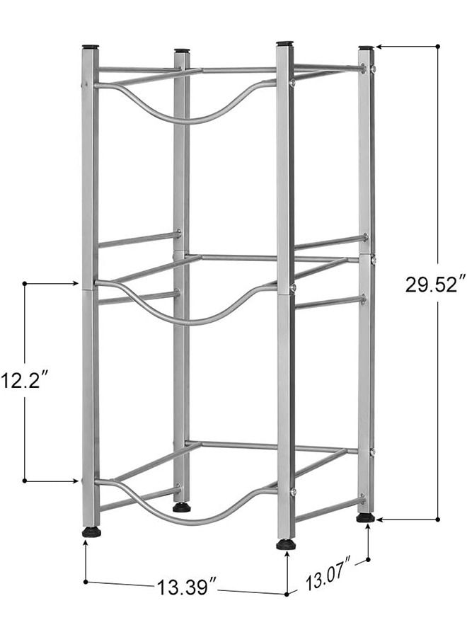 CityRiya-Long Water Bottle Holder 3-Tier Water Bottle Stand Water Bottle Storage Rack 5 Gallon Heavy Duty Water Bottle Holder Shelf for Office Home and Kitchen Water Bottle Caddy Rack Save Space Silver - Image 4
