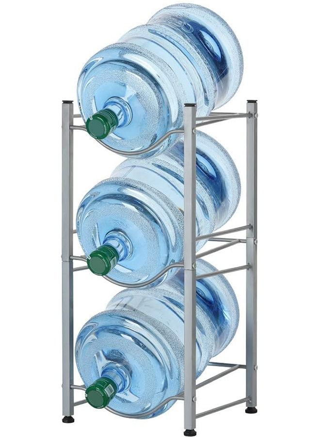CityRiya-Long Water Bottle Holder 3-Tier Water Bottle Stand Water Bottle Storage Rack 5 Gallon Heavy Duty Water Bottle Holder Shelf for Office Home and Kitchen Water Bottle Caddy Rack Save Space Silver - Image 1