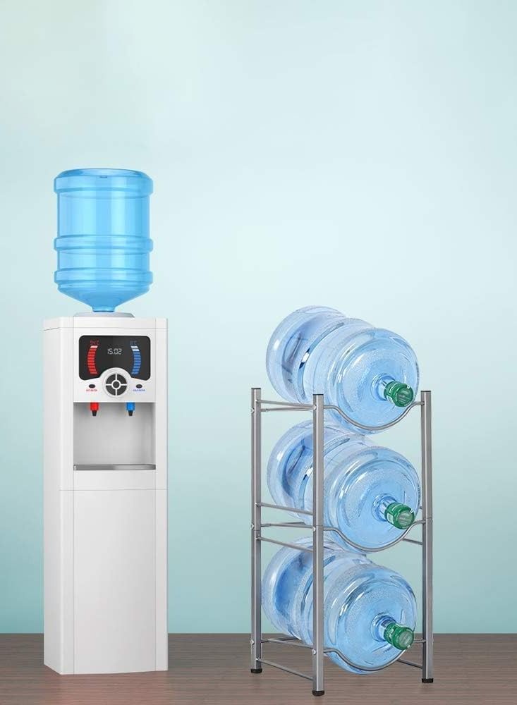 CityRiya-Long Water Bottle Holder 3-Tier Water Bottle Stand Water Bottle Storage Rack 5 Gallon Heavy Duty Water Bottle Holder Shelf for Office Home and Kitchen Water Bottle Caddy Rack Save Space Silver - Image 3