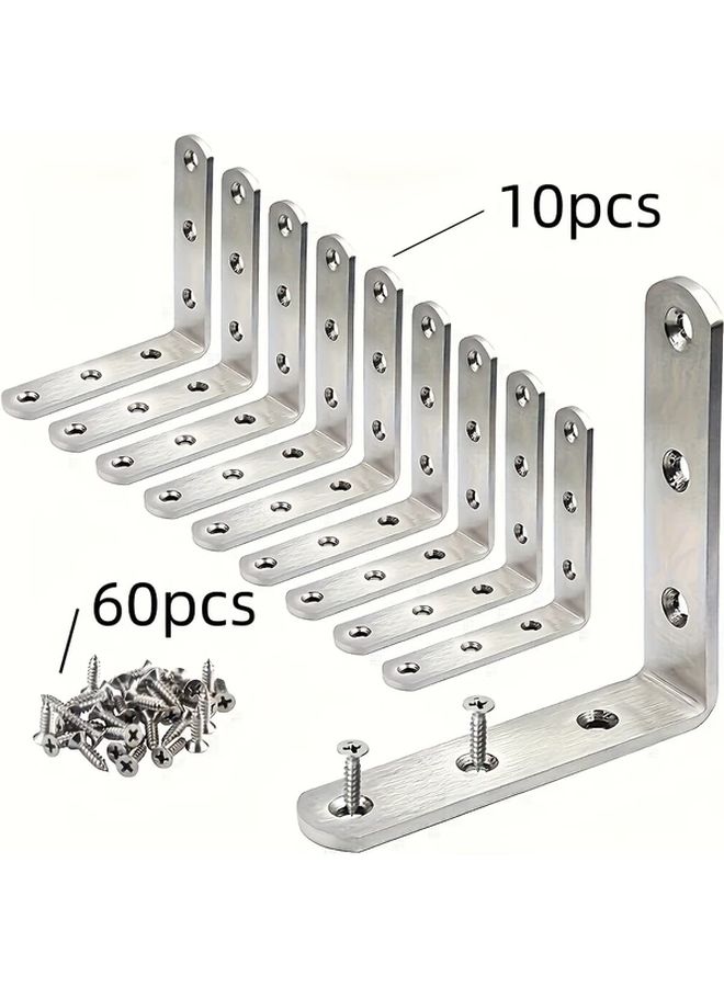 70 Pcs Heavy Duty L Shaped Right Angle Brackets Set 90 Degree Corner Braces With Pre Drilled Holes And Screws For Furniture Shelving Cabinets Tables Desks Metal Joint Support Connectors - Image 1